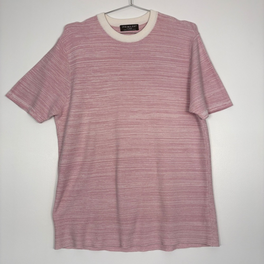 Primark Women Knit Top XL Pink Space‎ Dye Short Sleeve Cotton Crew Neck Sweater